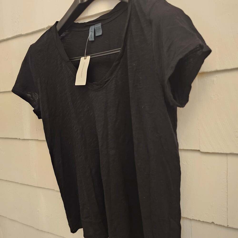 Anthropologie Left of Center Black Slub Cotton V-Neck Tee Shirt Women's Medium